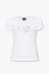 Ea7 Evolution Stretch Cotton And Modal Blend T-shirt With Oversized Logo In Bianco