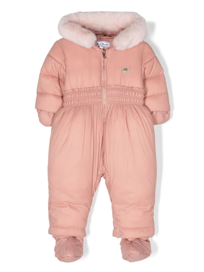 Tartine Et Chocolat Babies' Logo-patch Faux Fur-trim Padded Snowsuit In Pink