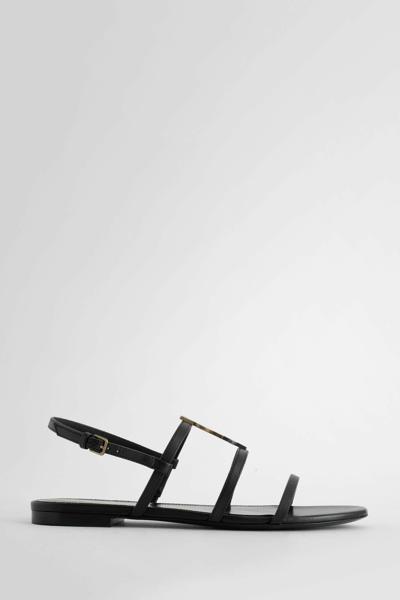 Saint Laurent Cassandra Calfskin Ysl Slingback Sandals In Black