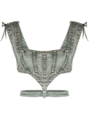 JEAN PAUL GAULTIER DENIM CORSET BRA TOP WOMAN GREEN IN COTTON