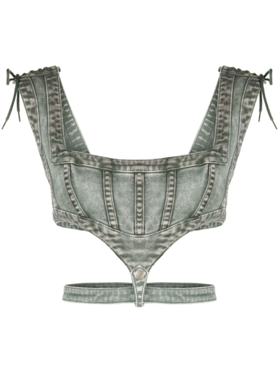 Jean Paul Gaultier Gray Knwls Edition Denim Tank Top In 46 Vert De Gris