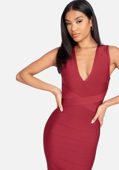 Bebe Double V Mini Bandage Dress In Persian Red