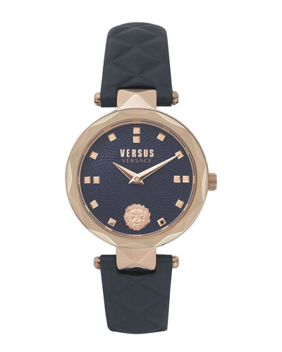Versus Covent Garden Petite Leather Watch In Blue