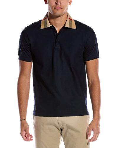 Burberry Check棉质珠地布polo衫 In Navy