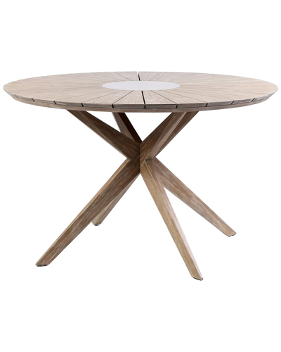Armen Living Sachi Outdoor Light Eucalyptus Wood And Concrete Round Dining Table In Brown