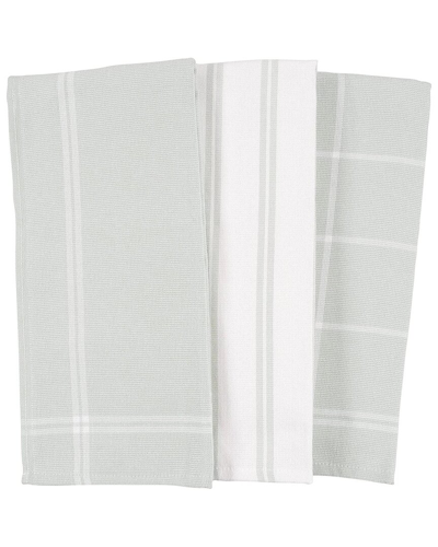 Kaf Home Set Of 3 Charcoal Turkish Yd Rev Terry Towels In Green