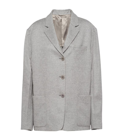 Prada Notched Lapels Cashmere Blazer In Marble Gray