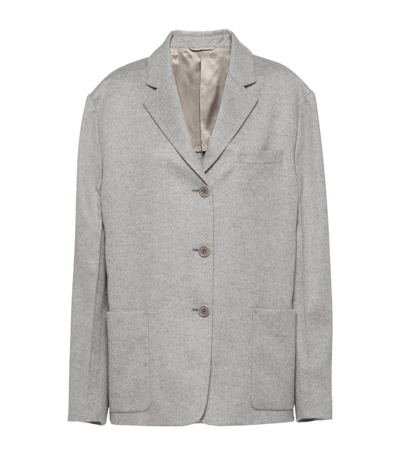 Prada Notched Lapels Cashmere Blazer In Marble Grey