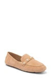 Stuart Weitzman Allpearls Suede Driving Loafer In Sandalwood