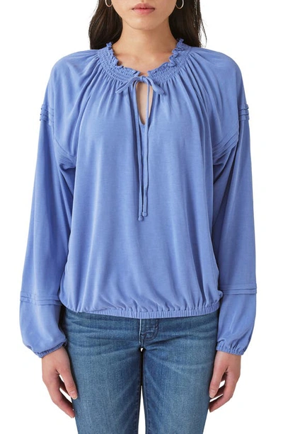 Lucky Brand Women's Smocked-neck Pintuck-sleeve Top In Bleached Denim