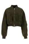 Blumarine Green Cropped Bomber Jacket With Patch Pockets In Cotton Denim Woman In Green