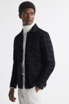 REISS PEARCE - NAVY BRUSHED WOOL CHECK OVERSHIRT, L