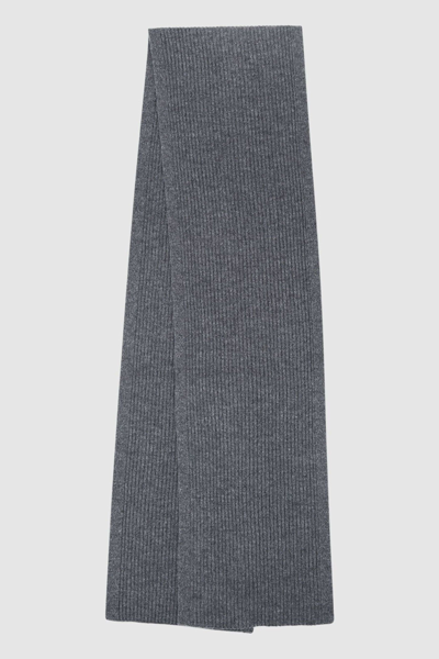Reiss Chesterfield - Charcoal Chesterfield Merino Wool Ribbed Scarf, One