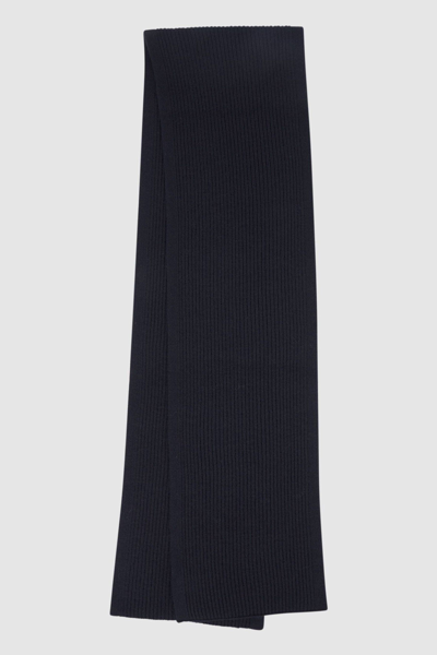 Reiss Chesterfield - Navy Merino Wool Ribbed Scarf, One