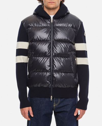 Moncler Padded Wool Hooded Cardigan In Navy