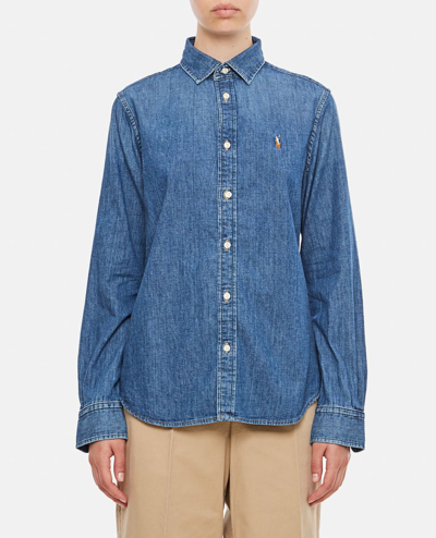 Polo Ralph Lauren Long Sleeve Button Front Shirt In Blue