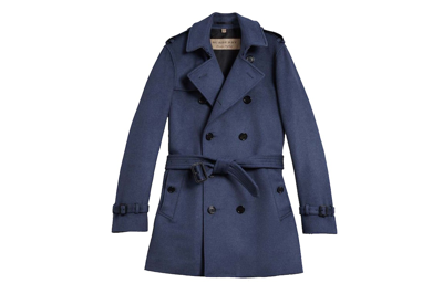 Pre-owned Burberry Wool Cashmere Trench Coat Blue