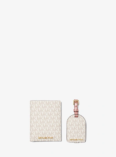 Michael Kors Signature Logo Passport Case And Luggage Tag Gift Set In Pink