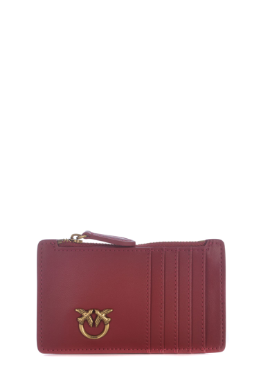 Pinko Leather Zipped Card Holder In Rosso