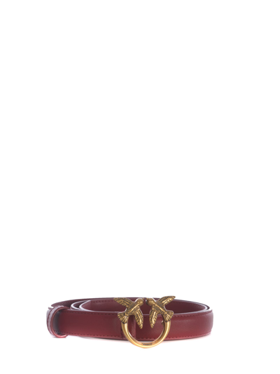 Pinko Belt  Love Berry In Soft Leather In Rosso