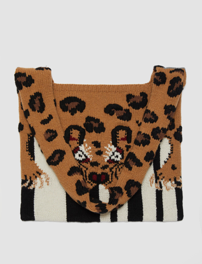 Joseph Leopard Knit Bag In Camel Combo