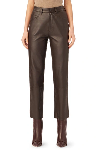 Dl1961 Patti Straight High Rise Vintage Leather Ankle Pants In Mahogany