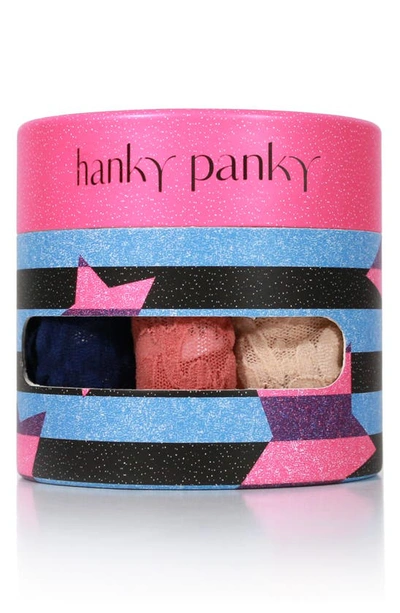 Hanky Panky Holiday Assorted 3-pack Original Rise Thongs In Beige/ Pink/ Blue
