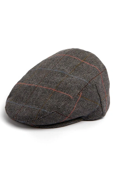 Barbour Wilkin Herringbone Driving Cap In Charcoal Herringbone