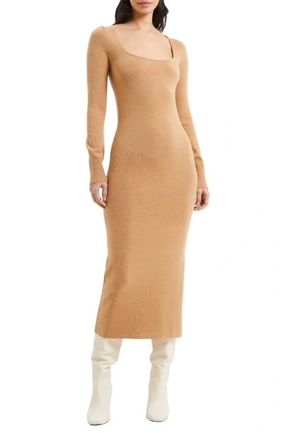 French Connection Babysoft Square Neck Dress In Camel