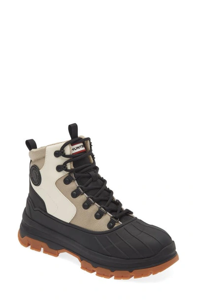 Hunter Explorer Waterproof Duck Boot In Black/white/beige