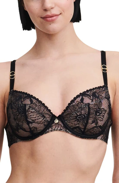 Chantelle Lingerie Orchids Underwire Plunge Bra In Black