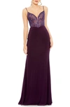 Mac Duggal Sweet Heart Mesh Embellished Gown In Amethyst