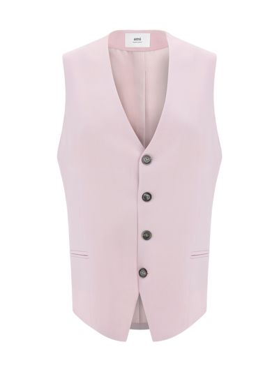 Ami Alexandre Mattiussi Ami Paris V-neck Sleeveless Buttoned Waistcoat In White