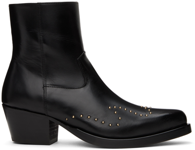 Ernest W Baker Black Western Boots In Black W/ Gold Studs