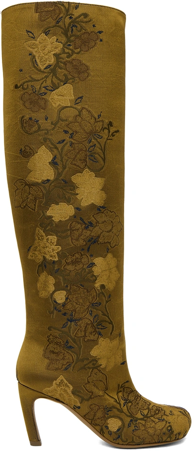 Dries Van Noten Yellow Floral Boots In 205 Ocra