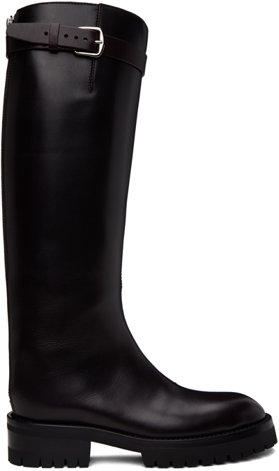 Ann Demeulemeester Burgundy Nes Riding Boots In Black