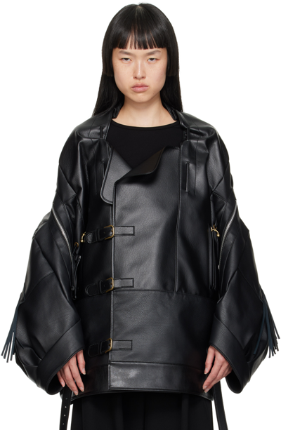 Junya Watanabe Black Fringe Faux-leather Coat In 1 Black