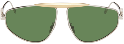 Loewe Silver & Green Aviator Sunglasses In Palladium/green