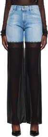 Nensi Dojaka Hybrid Wide Leg Denim Pants With Sheer Panels In Blue/black