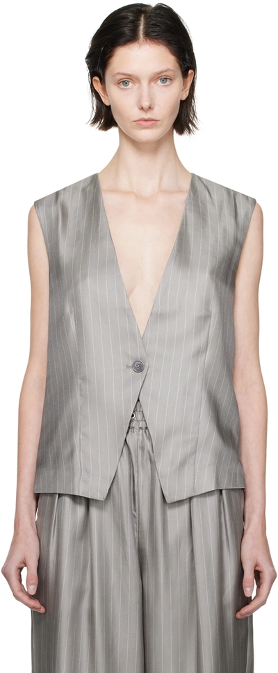 Silk Laundry Gray Slouch Vest In Moon Pinstripe