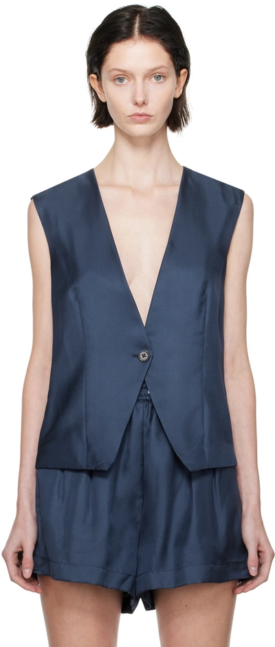 Silk Laundry Navy Slouch Vest In Midnight