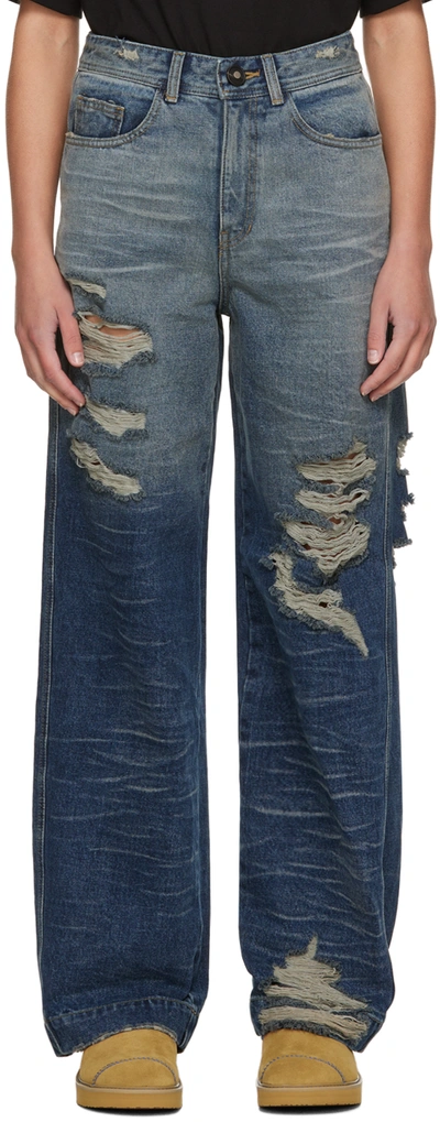 Ader Error Wide Wrinkle Jeans In Blue