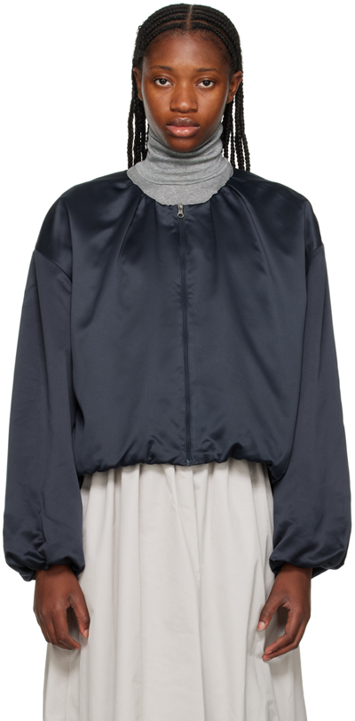 Amomento Padded Satin Jacket In Navy