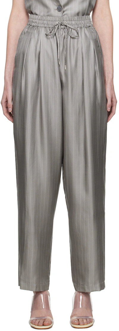 Silk Laundry Gray Slouch Trousers In Moon Pinstripe