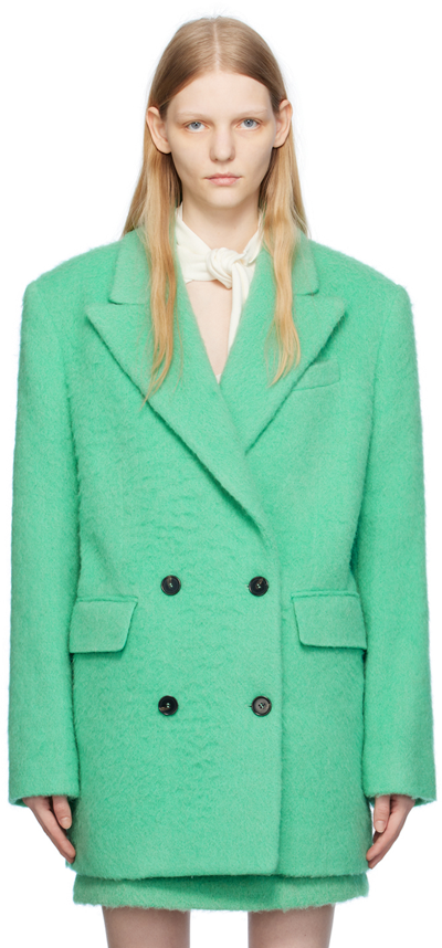 Msgm Green Double-breasted Coat In 36 Green