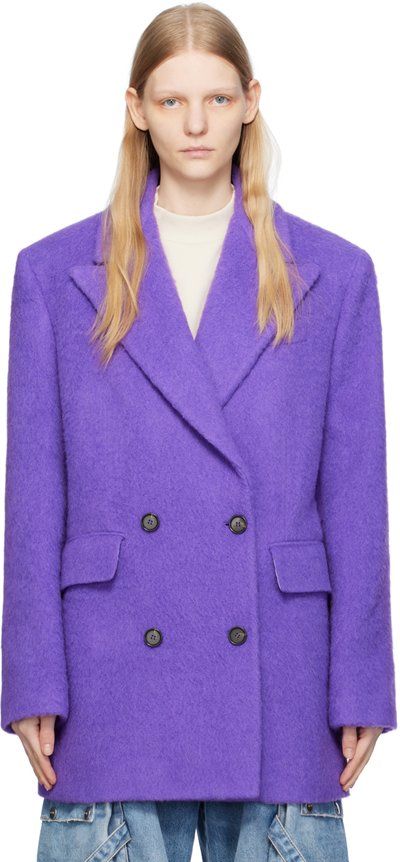 Msgm Double-breasted Felted Coat In Purple