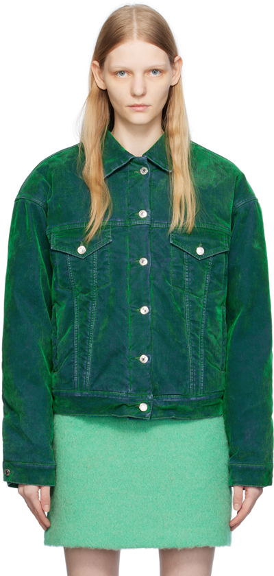 Msgm Green Flocked Denim Jacket In 36 Green