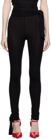 Msgm Semi-sheer Tied-waist Leggings In 99 Black