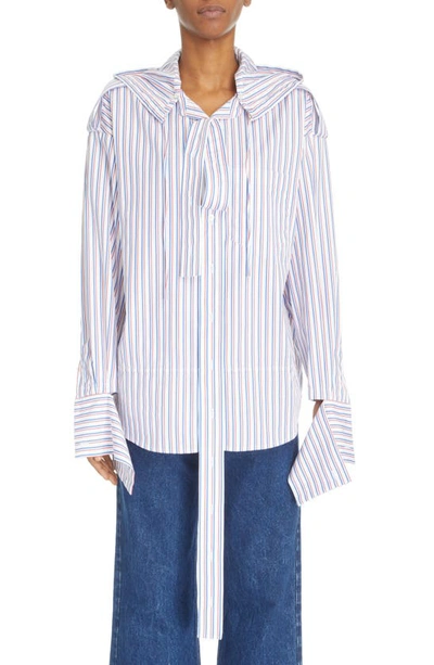 Meryll Rogge Stripe Deconstructed Men's Shirt With Hood In Red Blue