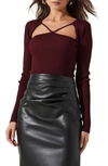 Astr Maude Square Neck Cutout Bodysuit In Dark Wine